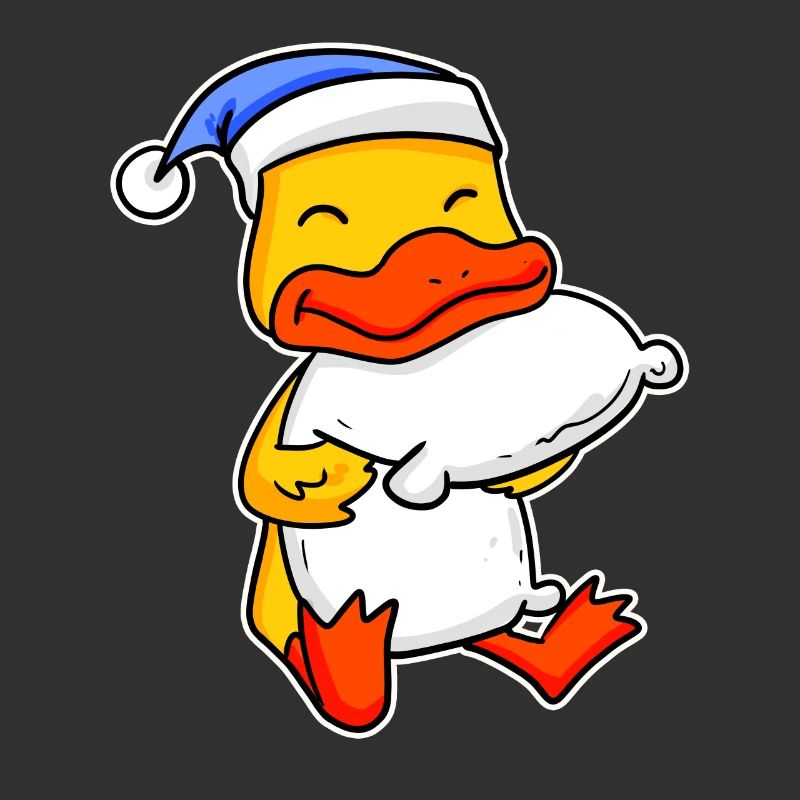 Duck with pillow and sleeping cap