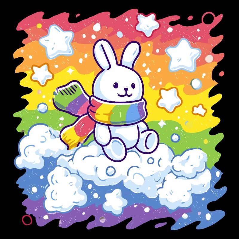 Rainbow bunny on cloud
