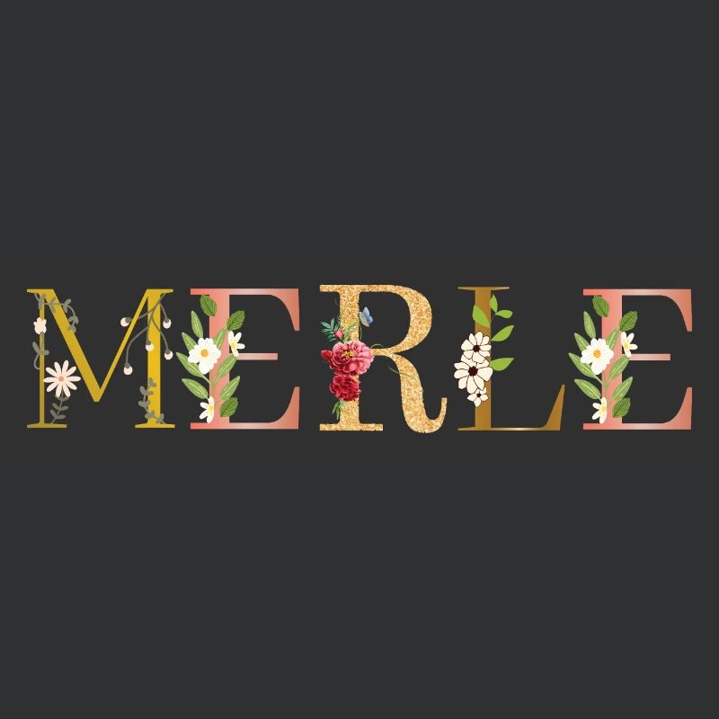 MERLE nom orné de fleurs