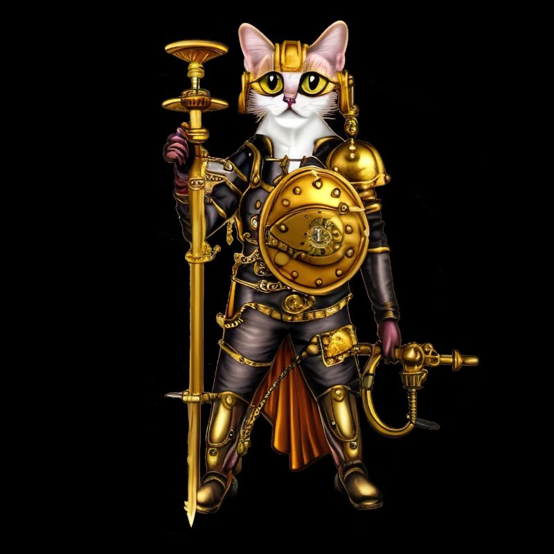 Chat d’anime avec casque, épée longue