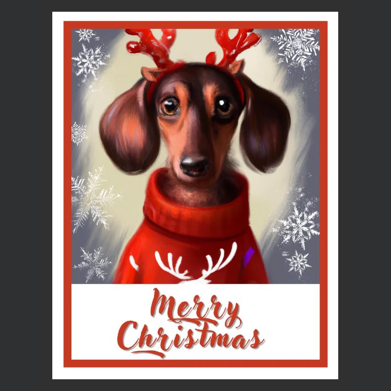 Doux chien heureux teckel dans un pull de Noël.