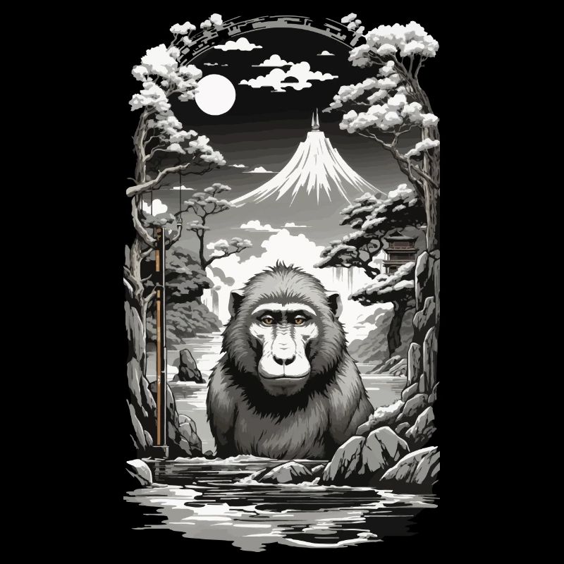 Asian Monkey Ukiyo-E Hot Spring Design