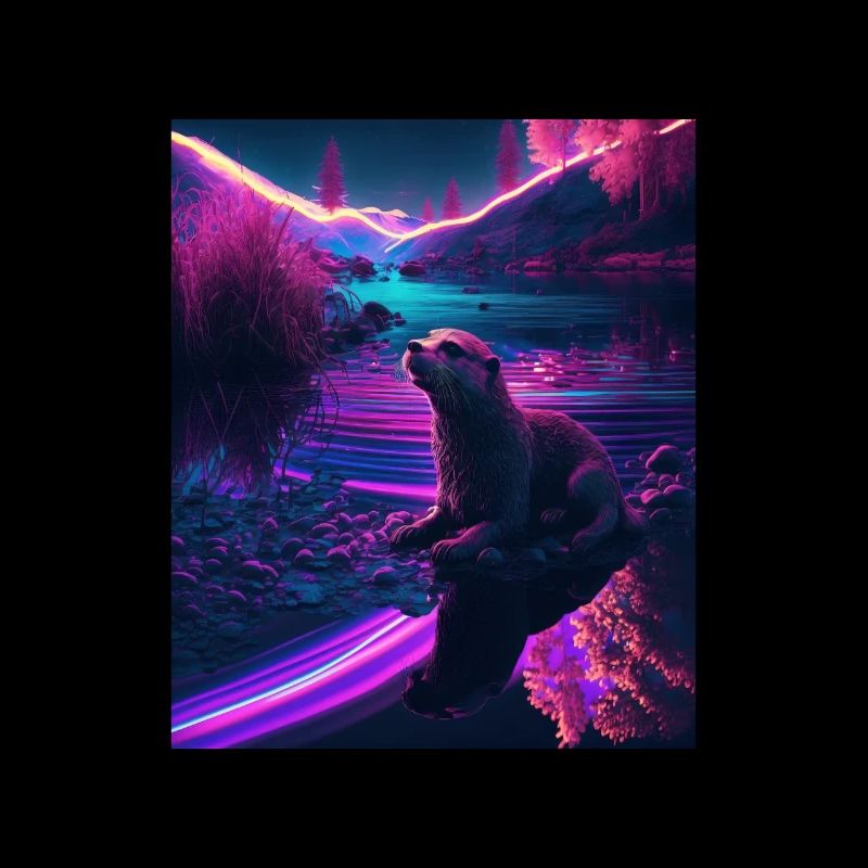 Cool Sea Otter Design Synthwave Wandering Otter