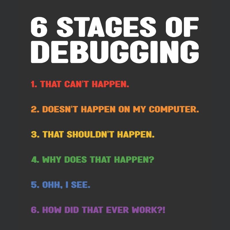 6 Stages Of Debugging Coder Programmer Software De