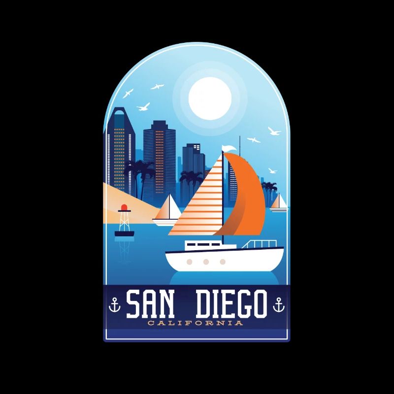 San Diego California Andenkengraphik, Segelboot