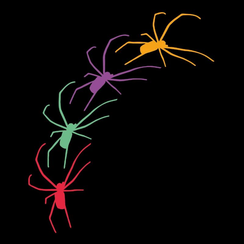 Große bunte Spinnen krabbeln diagonal