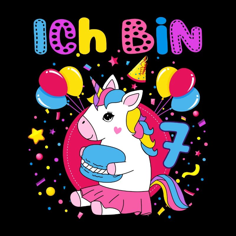 7. Geburtstag Mädchen Ich bin 7 Jahre mit Einhorn