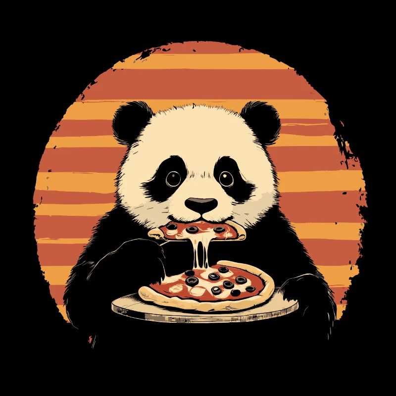 Panda eats pizza