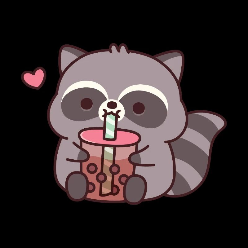 Niedlicher molliger Waschbär liebt Bubble Tea