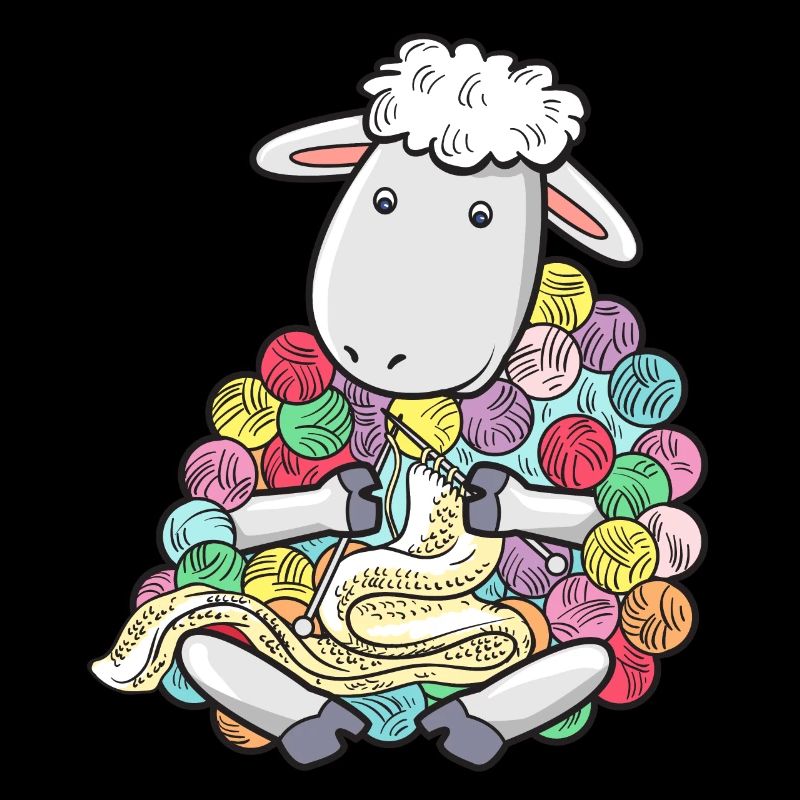 Sheep knitting with colorful wool farmer shepherd