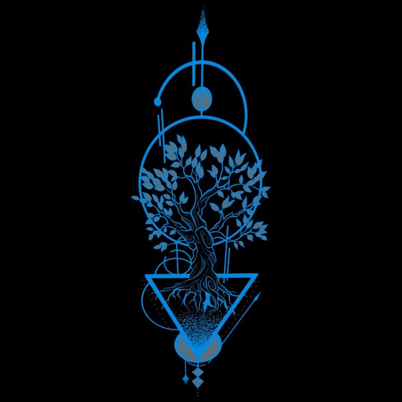 Blue & grey ornamental tree black background