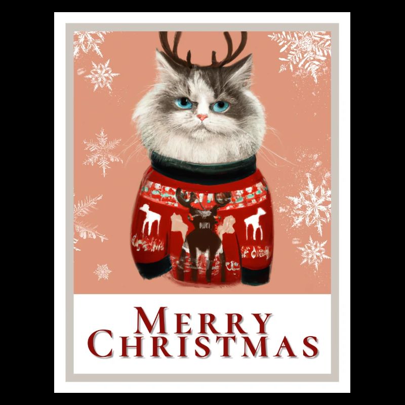 Chat sibérien de Noël avec des rennes sur un pull.