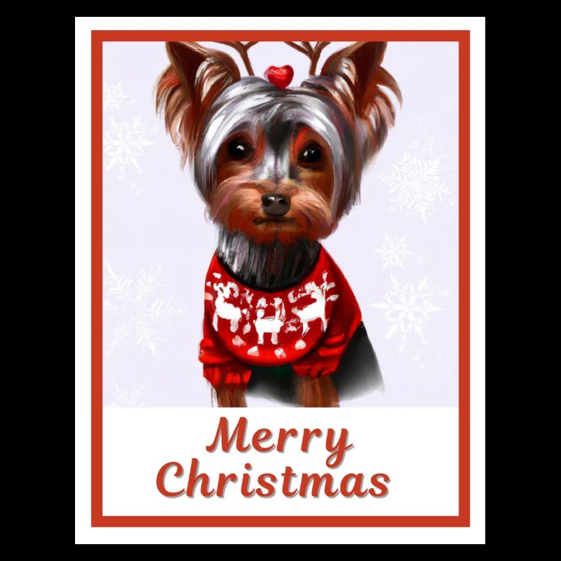 Yorkshire terrier dans un pull rouge festif.