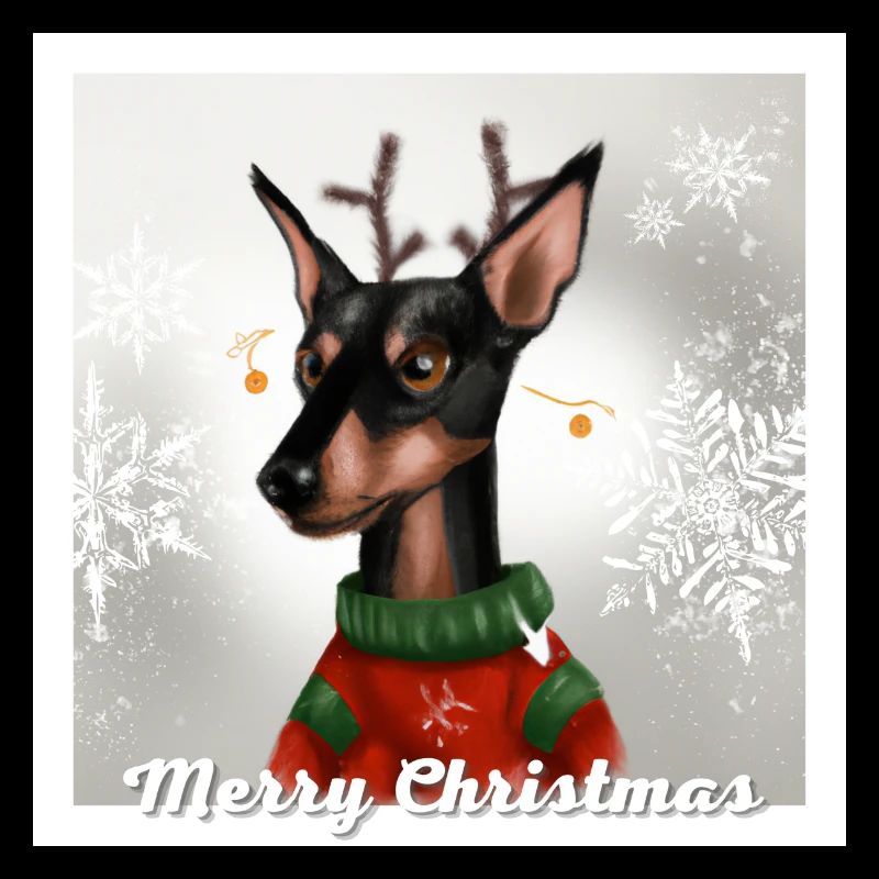 Mignon Pinscher miniature dans un pull de Noël.