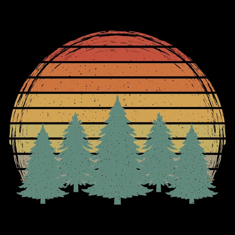 Sunset Forest Vintage Trees Grunge Tree Retro Nature