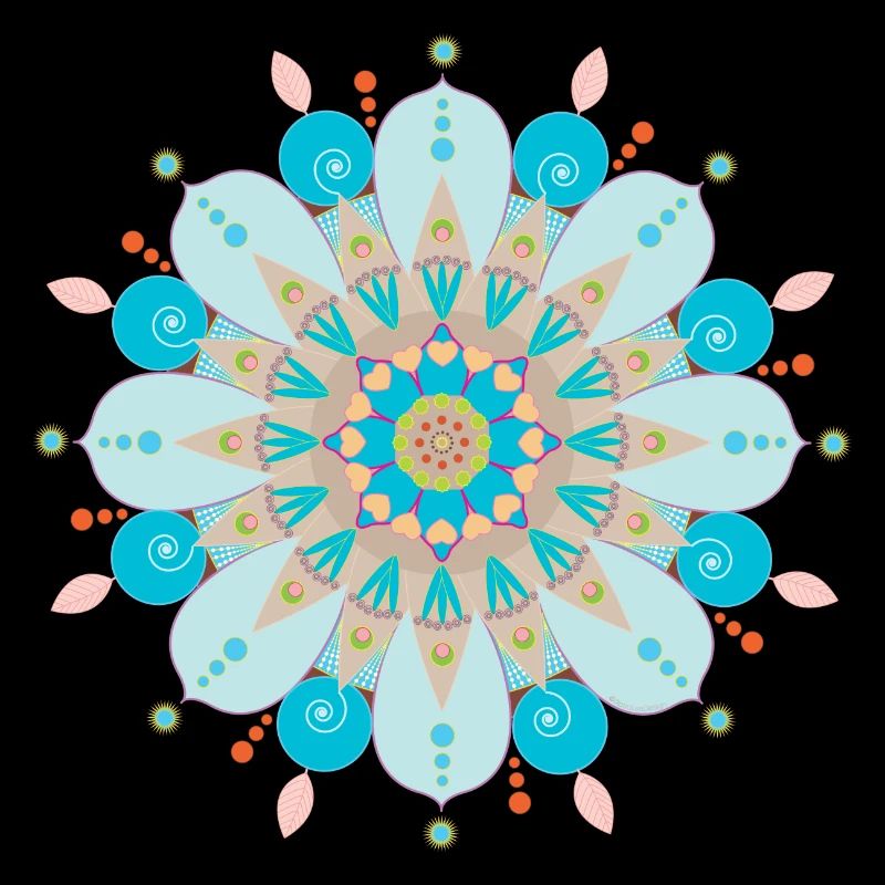 Mandala fleur, bleu, sable