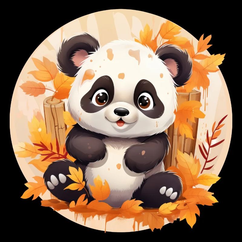 Panda Feuillage Automne Coloré Feuilles Coucher de Soleil Design