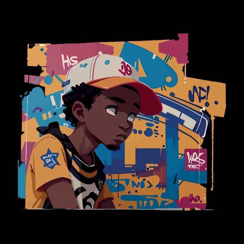 Black Kid devant Graffiti Background
