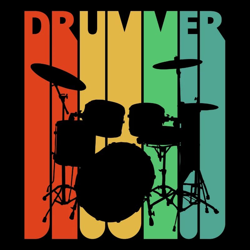 Vintage Retro Drummer. Drumming Kit. Rock 'N' Roll