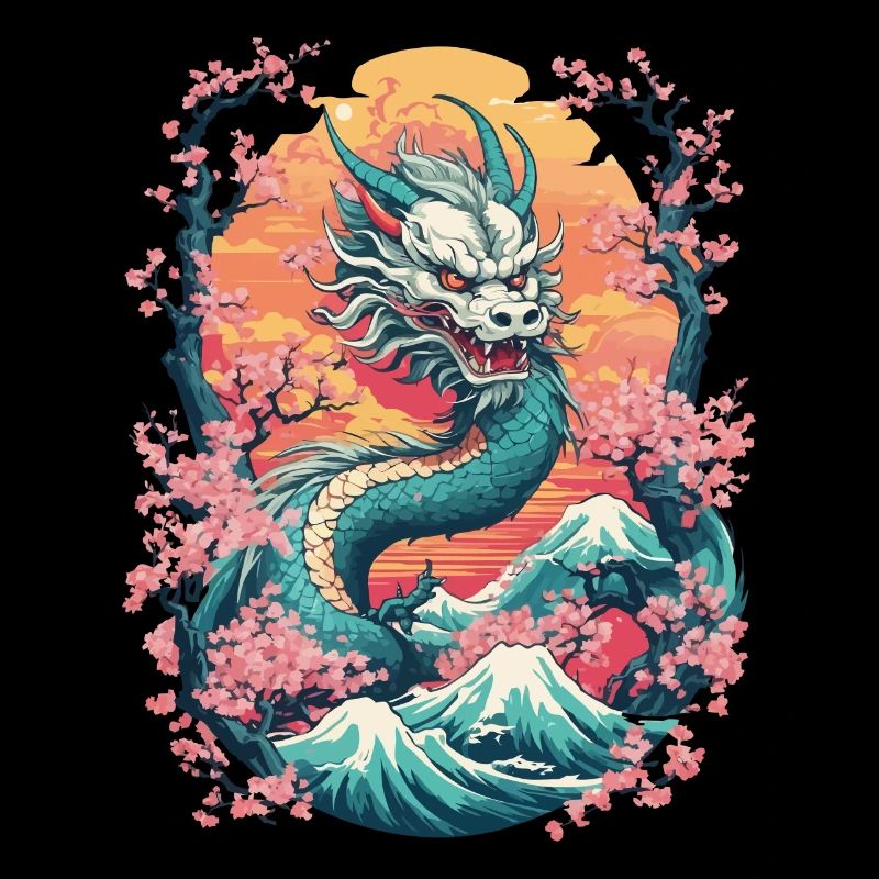 Conception esthétique de fleur de cerisier de Dragon japonais