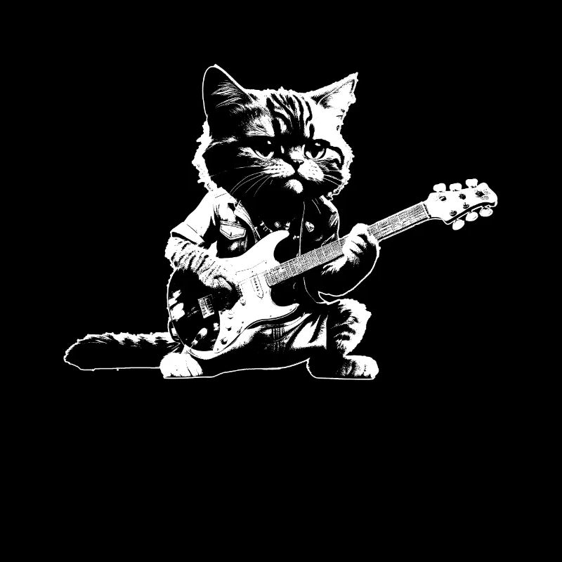 Rocker Cat Playing Guitar Instruments Kitten