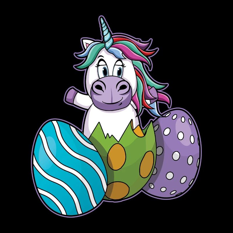 Licorne joyeuse avec des œufs de Pâques