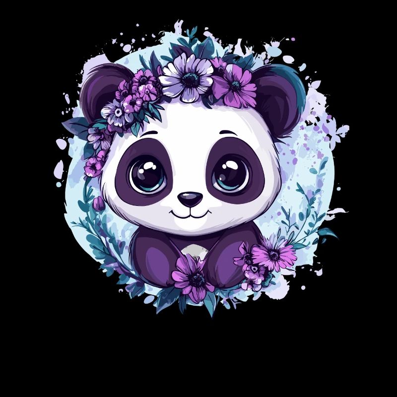 Panda avec couronne de fleurs