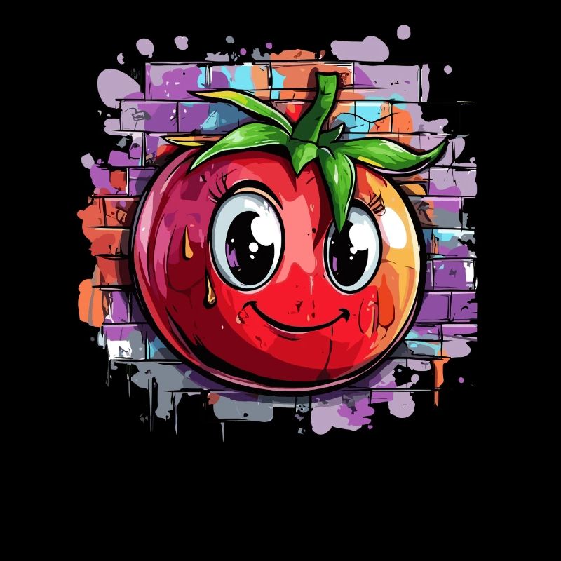 Tomate devant un mur de graffitis