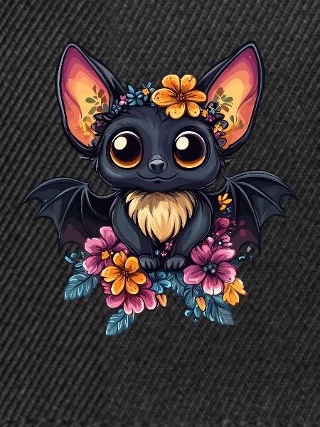 Fledermaus mit Blumenkranz