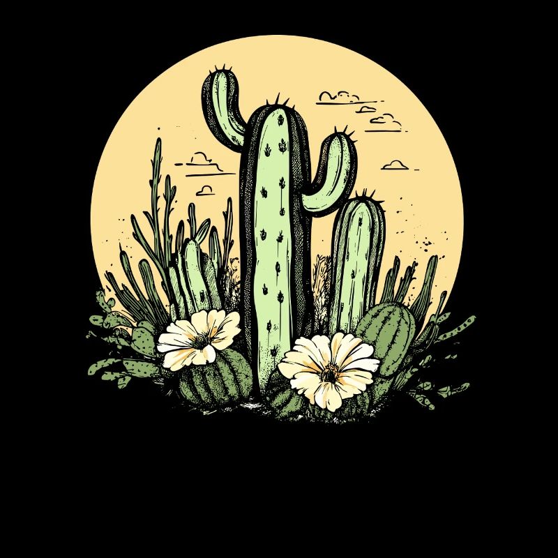 Cactus avec lune fleurie