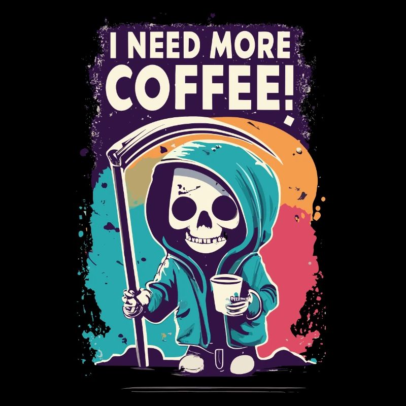 Skeleton Skull I NEED MORE COFFEE Coffee Saying