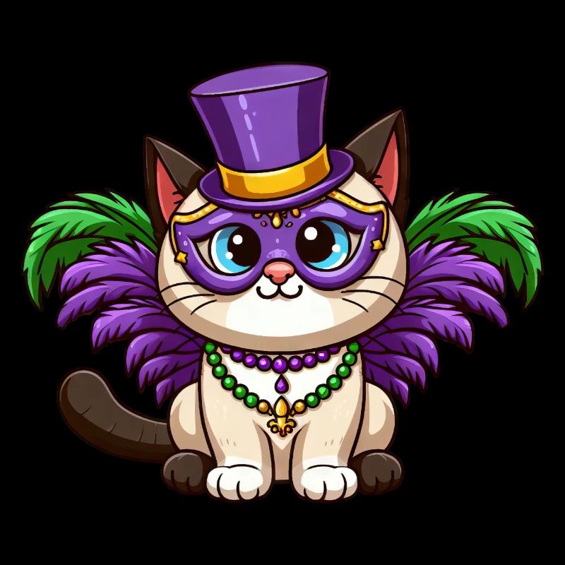 Comic Siamese Cat Mardi Gras Cute