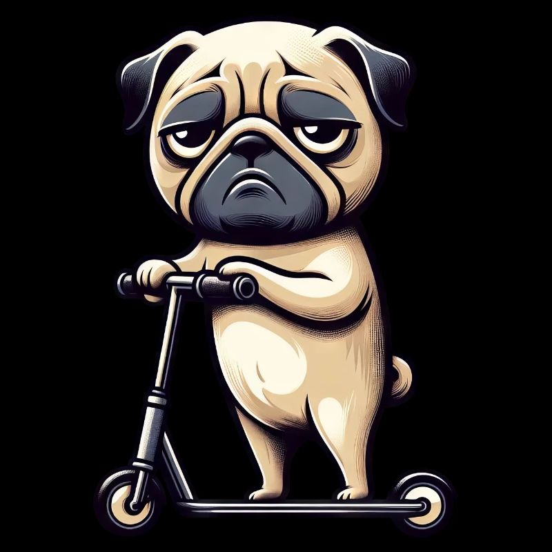 Pug Dog Scooter Grumpy Funny Comic