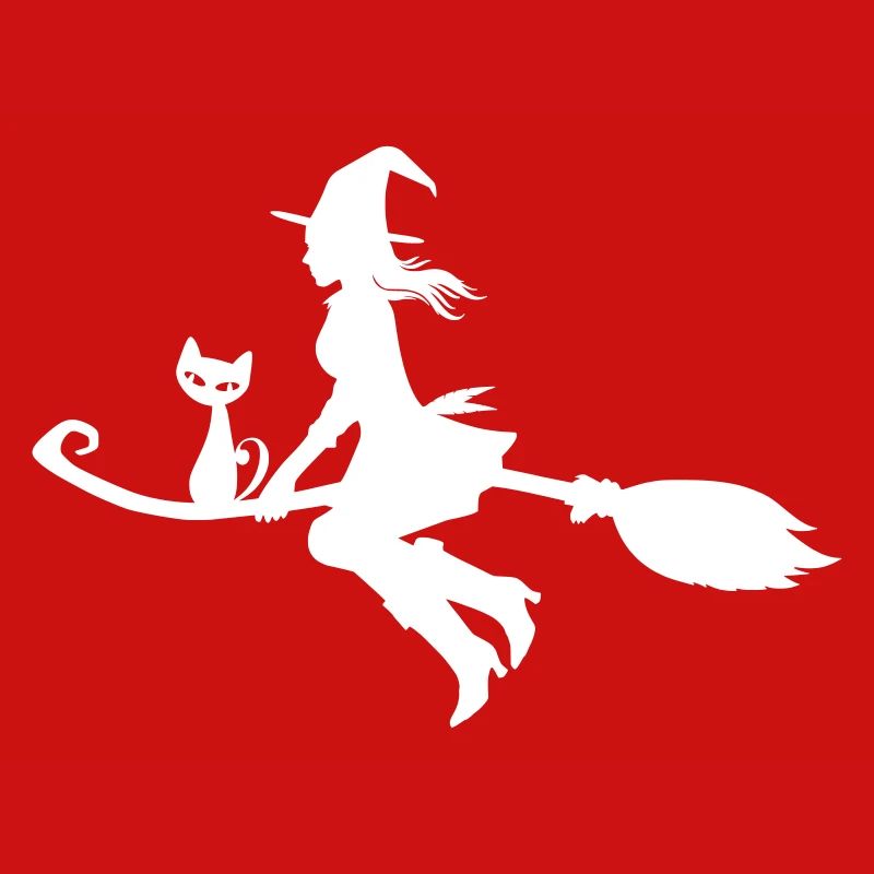 Witch on broom with cat