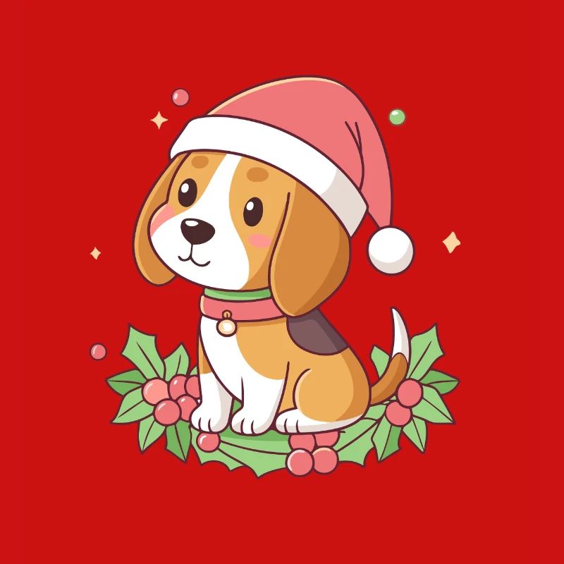 Weihnachts-Beagle-Welpe mit rotem Hut