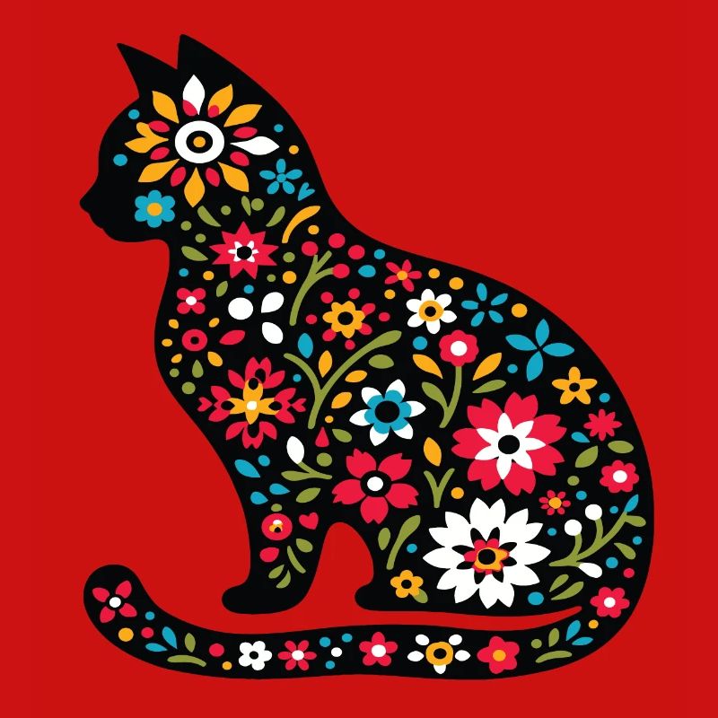 Silhouette de chat avec des fleurs