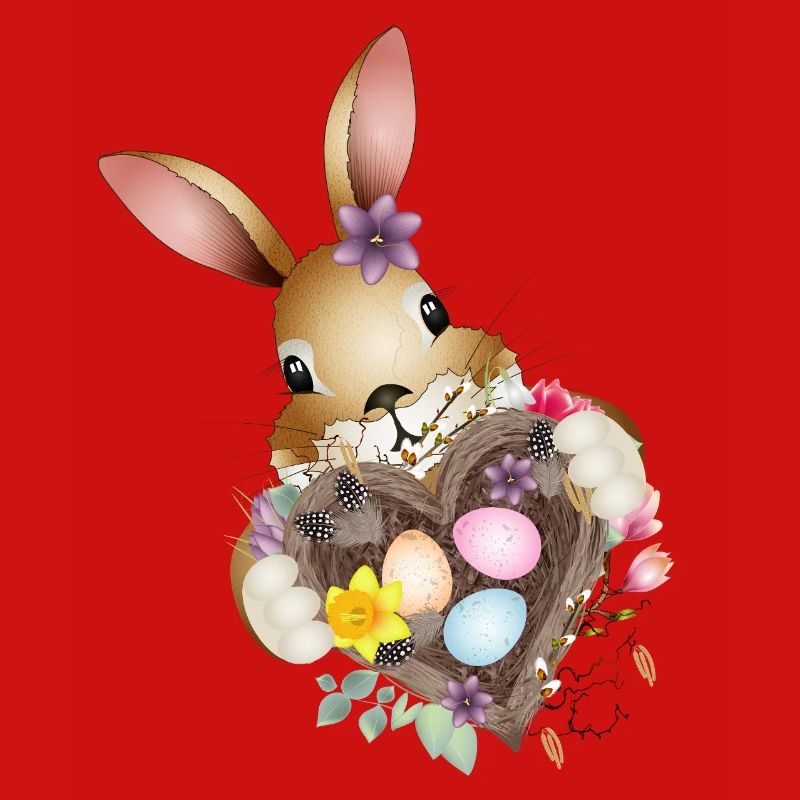 Cute Easter bunny with heart and Easter basket