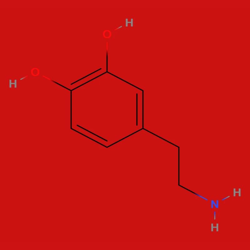 Molécule de dopamine - Formule structurelle colorée