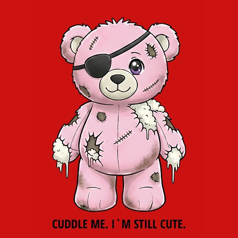 Ours en peluche rose patchwork avec cache-œil