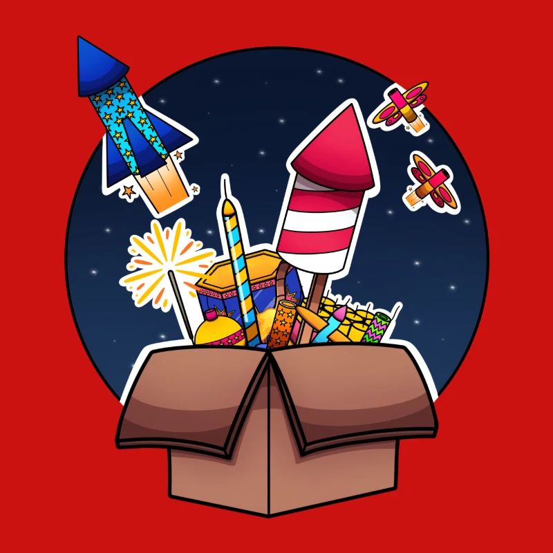 Colorful Fireworks In Box Exploding