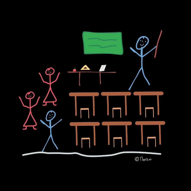 Stick figure school class lesson break work