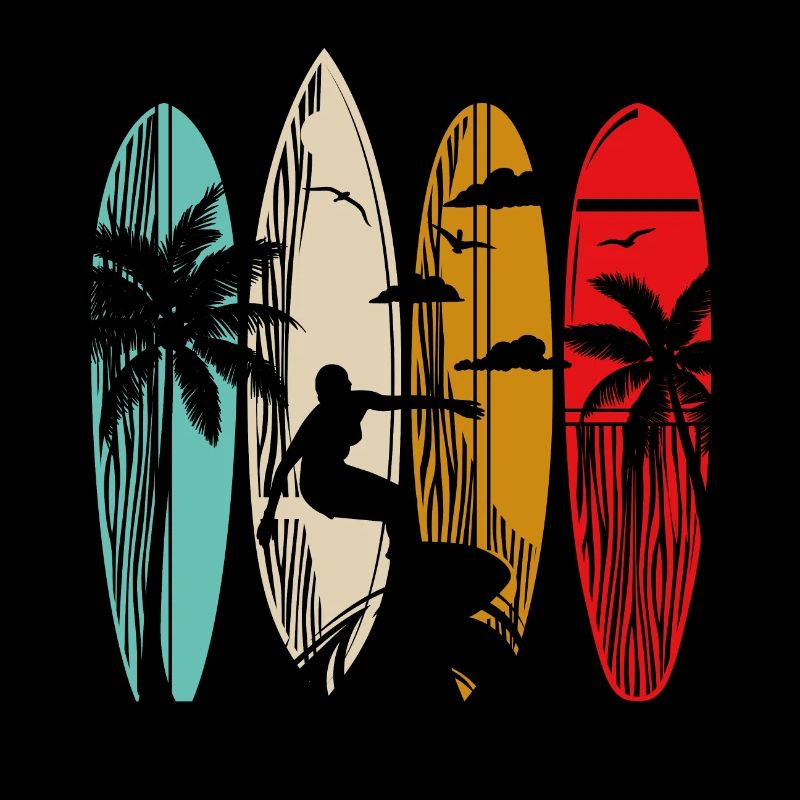 Surfer Surf Surfboard Retro Palme Beach