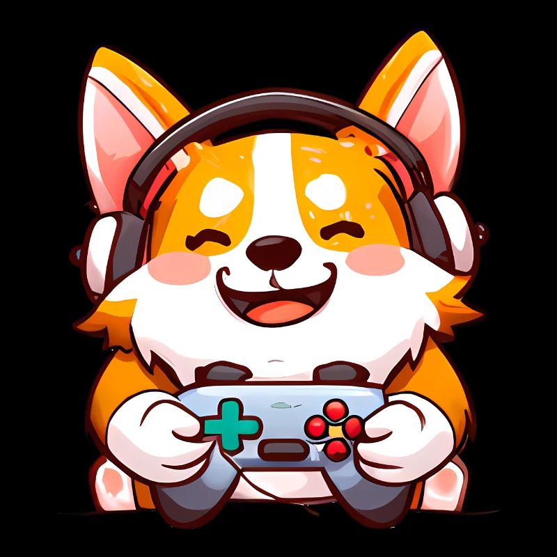 00239 Corgi mit Kopfhörer und Controller