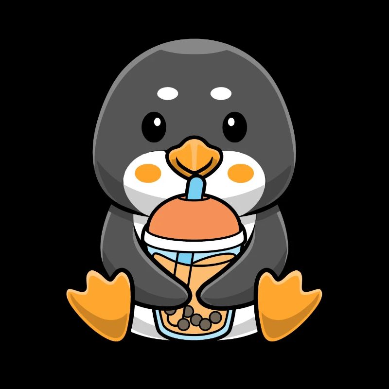Bubble Milk Tea Penguin drinks Boba Milk Tea