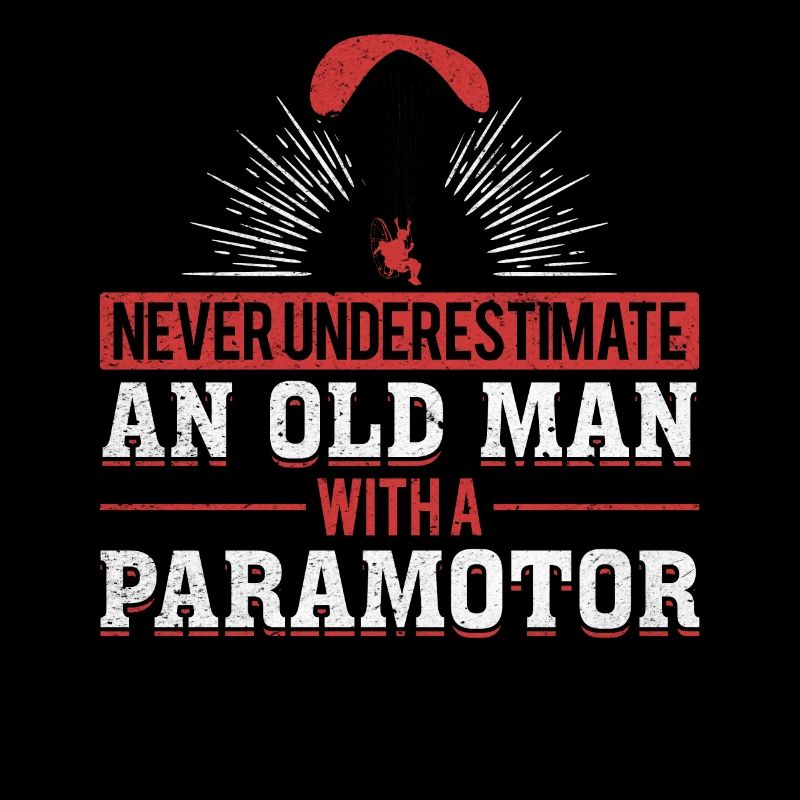 Powered Paraglider Old Man With A Paramotor