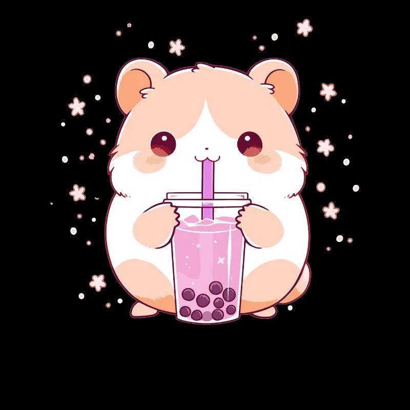 Kawaii Hamster Drinks Boba Bubble Tea Chibi