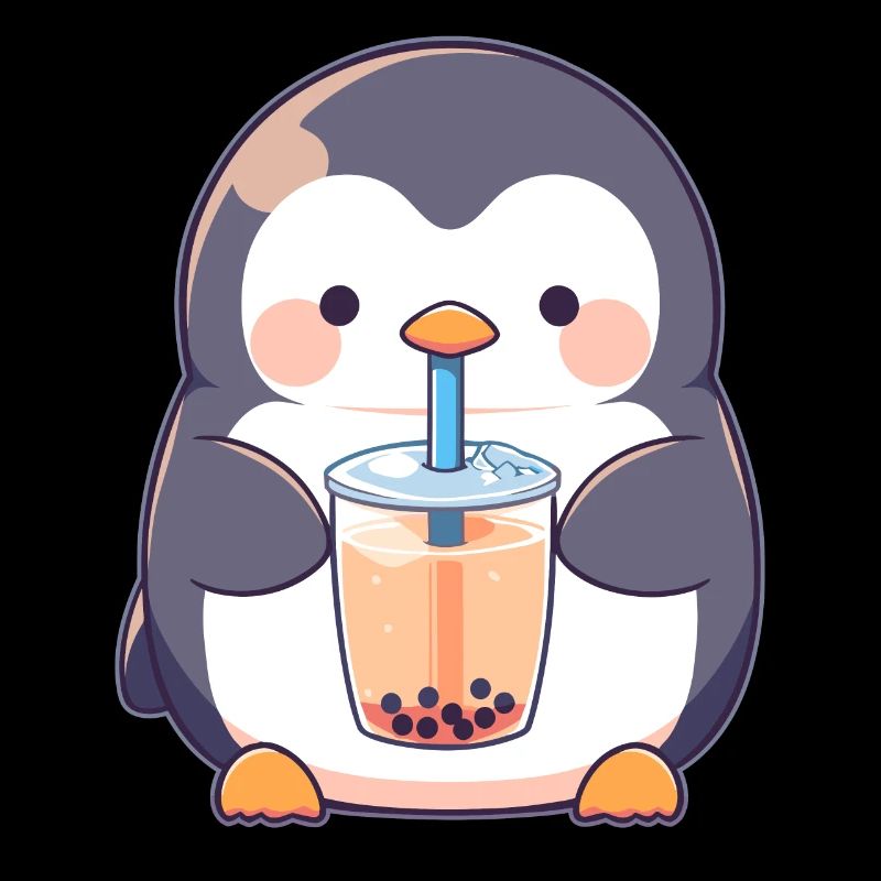 Kawaii Penguin Drinks Boba Bubble Tea Chibi