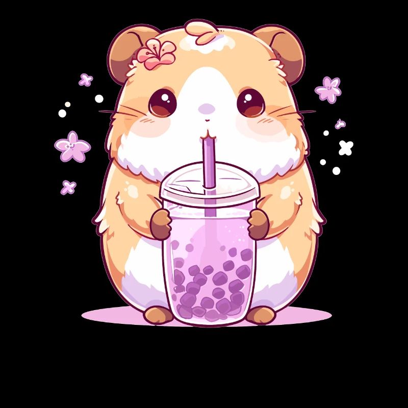 Kawaii Hamster Drinks Boba Bubble Tea Chibi