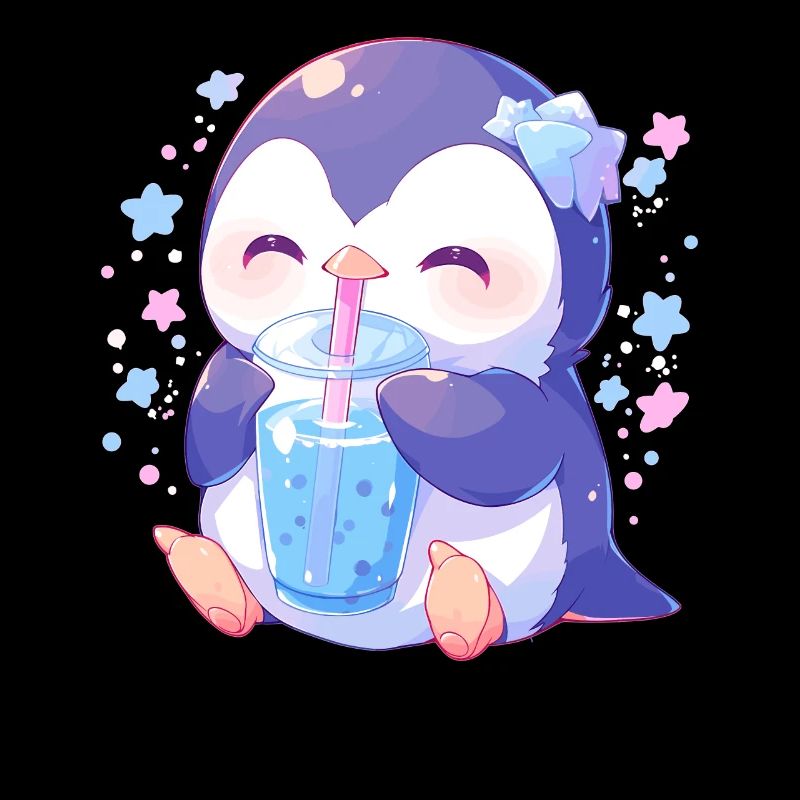 Kawaii Penguin Drinks Boba Bubble Tea Chibi