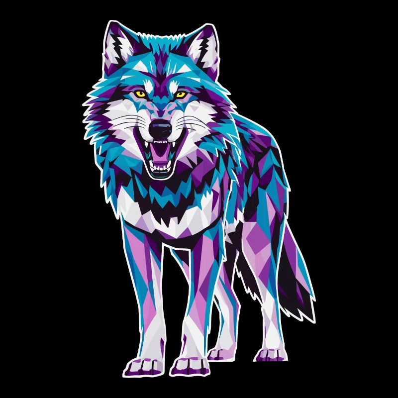 Low Poly Wolf - Geometric Art in Blue and